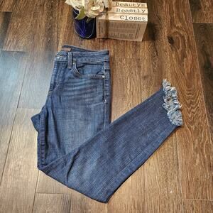 Joe's Jeans Dark Blue Wash Skinny Ankle Raw Slant Hem Jean with Stretch 27